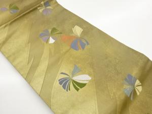 斜線に抽象花模様織出し名古屋帯